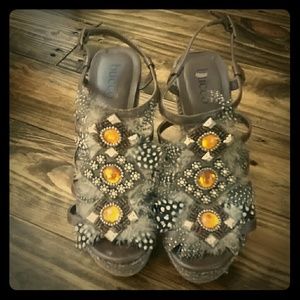 Beaded and feather wedge heels from Buckle